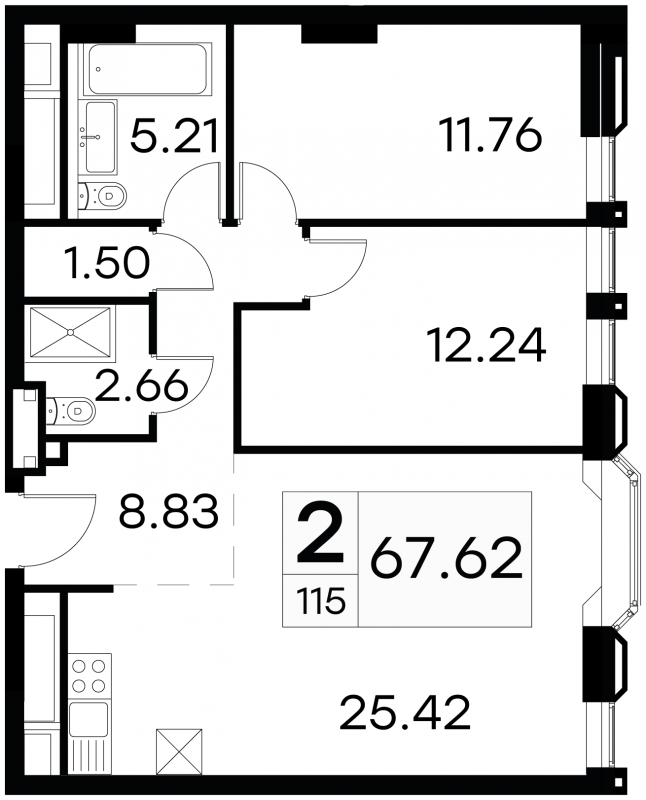 2-комнатная квартира с отделкой в ЖК Эко-квартал VERY на 6 этаже в 1 секции. Сдача в 1 кв. 2024 г.
