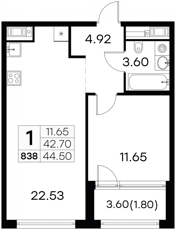 1-комнатная квартира в ЖК Фрегат 2 на 23 этаже в 1 секции. Сдача в 3 кв. 2022 г.