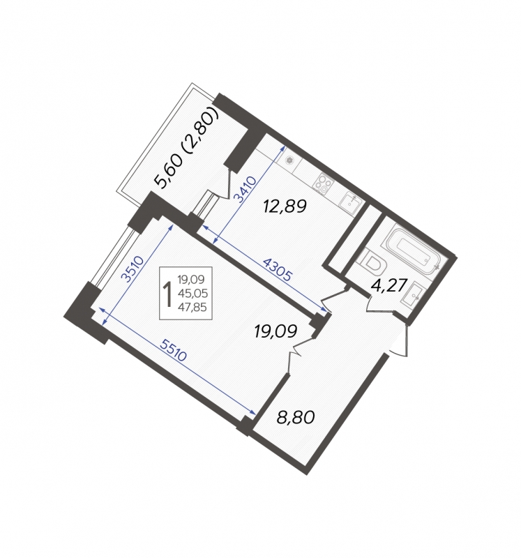 1-комнатная квартира с отделкой в ЖК Эко-квартал VERY на 2 этаже в 1 секции. Сдача в 1 кв. 2024 г.