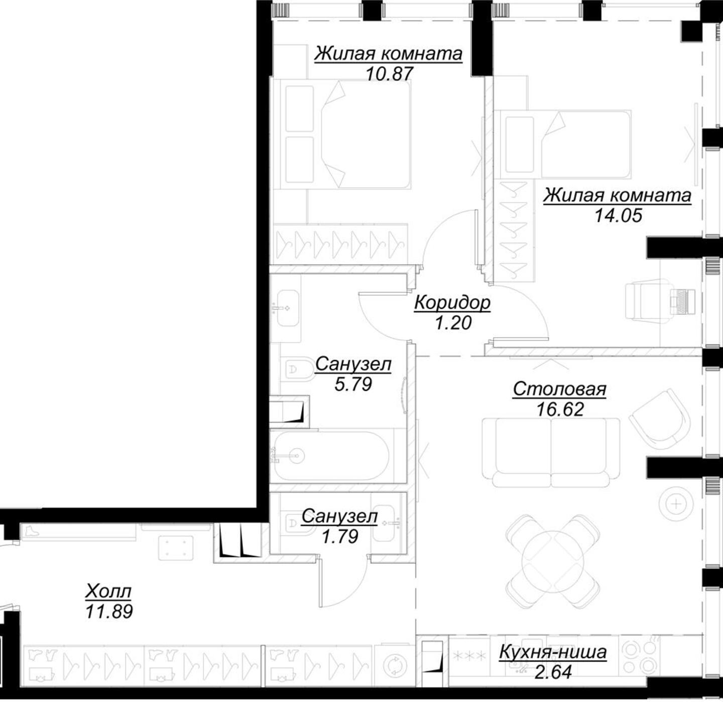 1-комнатная квартира (Студия) с отделкой в ЖК Бунинские кварталы на 10 этаже в 2 секции. Сдача в 2 кв. 2026 г.