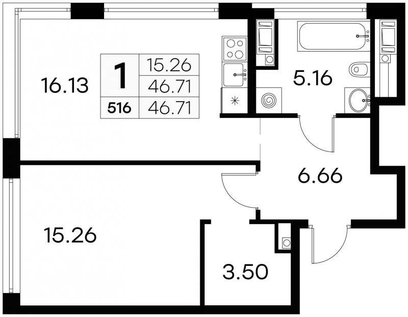 1-комнатная квартира в Клубный город на реке Primavera на 4 этаже в 3 секции. Сдача в 2 кв. 2022 г.