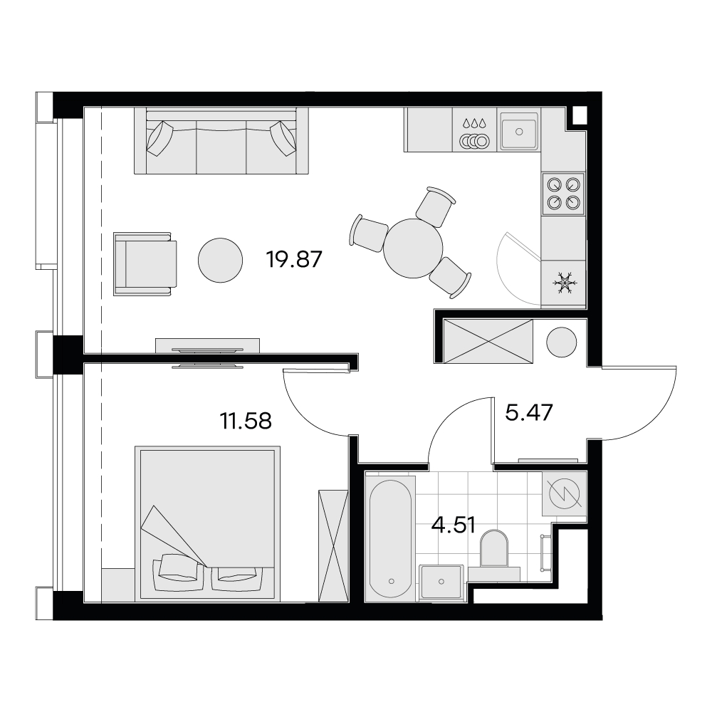 1-комнатная квартира в Клубный город на реке Primavera на 8 этаже в 2 секции. Сдача в 2 кв. 2022 г.
