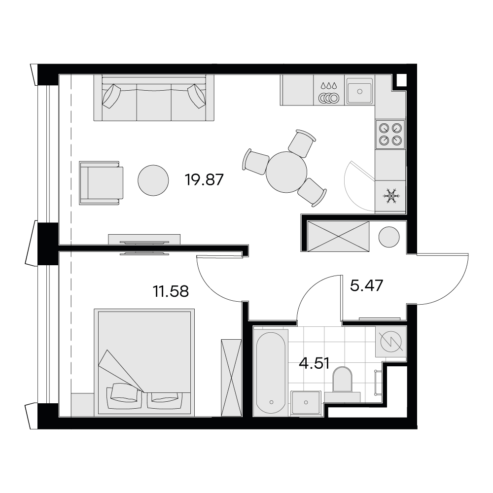 1-комнатная квартира в ЖК Фрегат 2 на 16 этаже в 1 секции. Сдача в 3 кв. 2022 г.