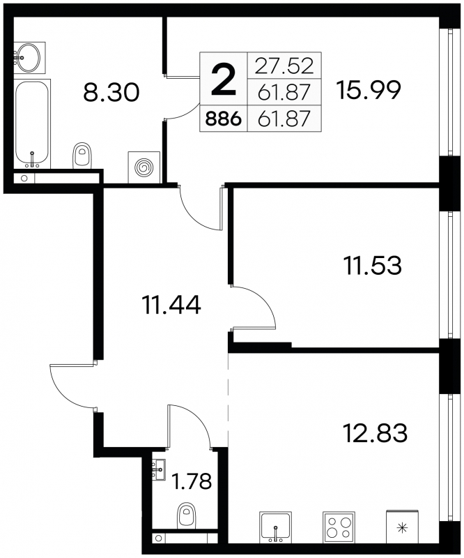 1-комнатная квартира (Студия) в ЖК Фрегат 2 на 16 этаже в 1 секции. Сдача в 3 кв. 2022 г.