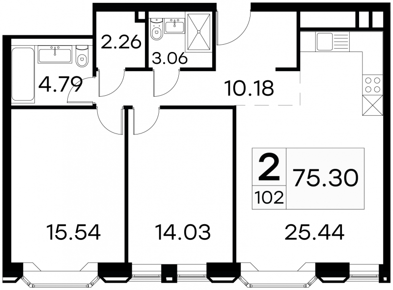 2-комнатная квартира с отделкой в ЖК Symphony 34 на 41 этаже в 1 секции. Сдача в 2 кв. 2025 г.