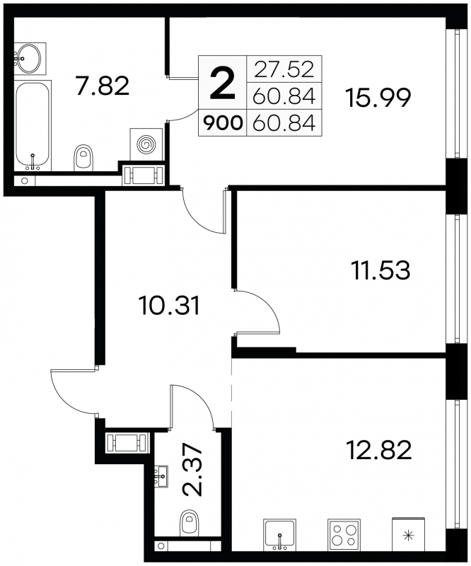 1-комнатная квартира в Клубный город на реке Primavera на 4 этаже в 1 секции. Сдача в 4 кв. 2024 г.