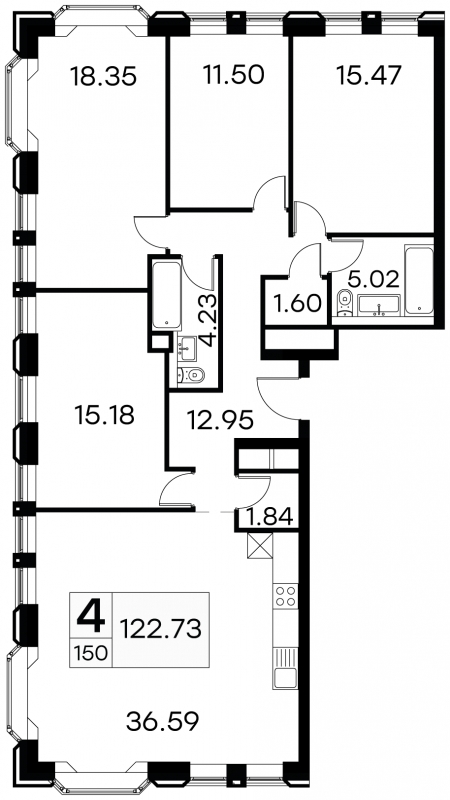 2-комнатная квартира в ЖК Фрегат 2 на 21 этаже в 1 секции. Сдача в 3 кв. 2022 г.