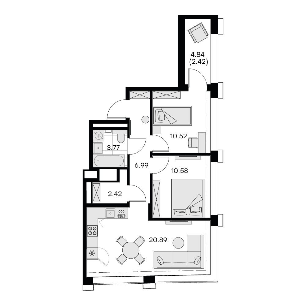 1-комнатная квартира в Клубный город на реке Primavera на 9 этаже в 2 секции. Сдача в 2 кв. 2022 г.