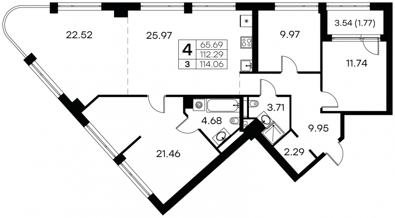 2-комнатная квартира с отделкой в ЖК Symphony 34 на 31 этаже в 1 секции. Сдача в 2 кв. 2025 г.