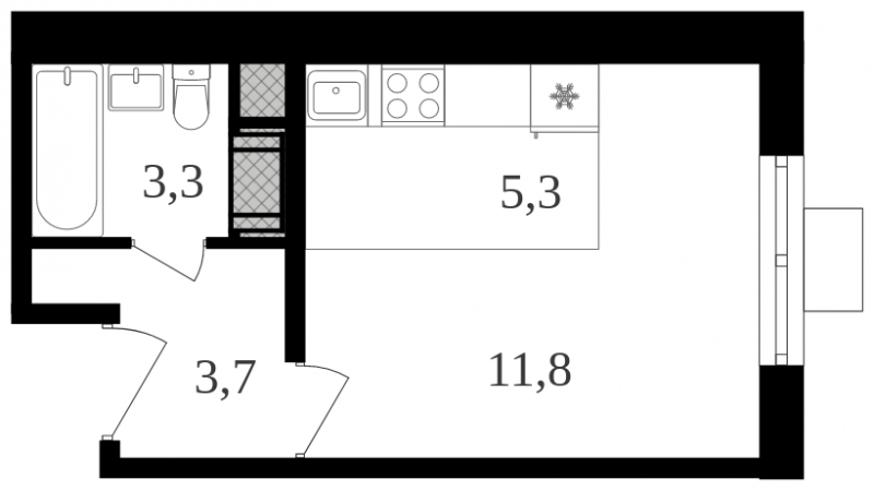 1-комнатная квартира (Студия) с отделкой в ЖК Лучи на 4 этаже в 1 секции. Сдача в 3 кв. 2024 г.
