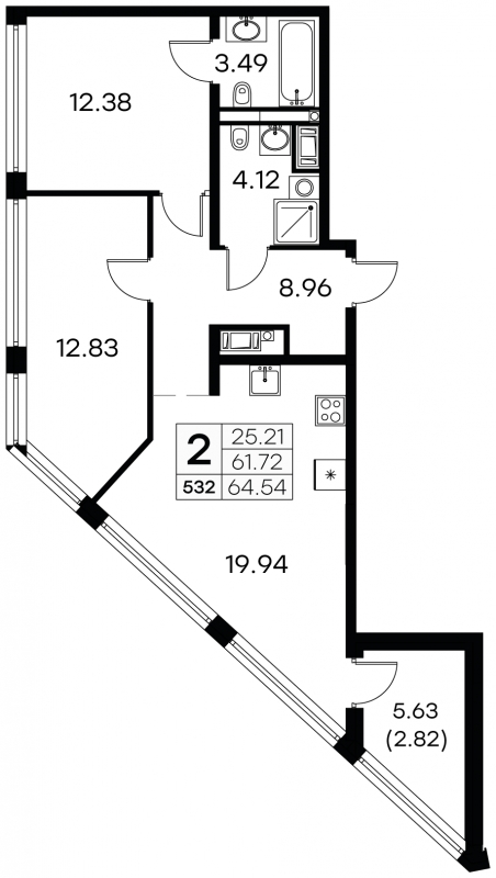 3-комнатная квартира с отделкой в ЖК GloraX Aura Василеостровский на 9 этаже в 1 секции. Сдача в 1 кв. 2025 г.