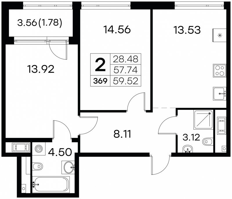 1-комнатная квартира с отделкой в ЖК GloraX Aura Василеостровский на 14 этаже в 1 секции. Сдача в 1 кв. 2025 г.