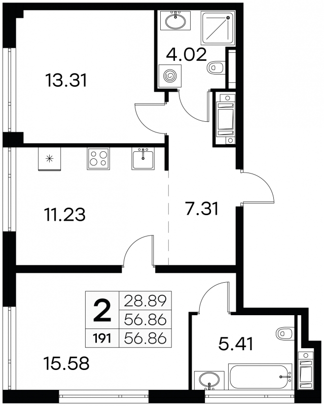 2-комнатная квартира с отделкой в ЖК GloraX Aura Василеостровский на 12 этаже в 1 секции. Сдача в 1 кв. 2025 г.