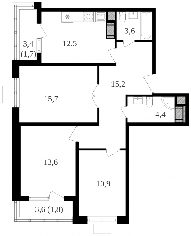 3-комнатная квартира в ЖК Клубный дом на Котельнической на 4 этаже в 3 секции. Дом сдан.