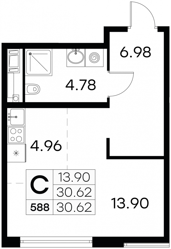 1-комнатная квартира (Студия) с отделкой в ЖК GloraX Aura Василеостровский на 7 этаже в 1 секции. Сдача в 1 кв. 2025 г.