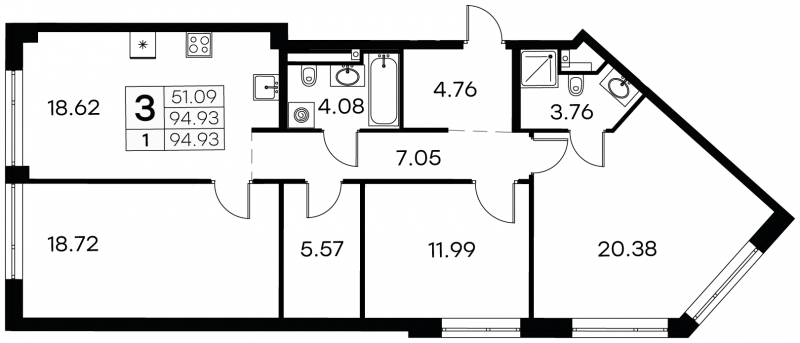 1-комнатная квартира с отделкой в ЖК Бунинские кварталы на 16 этаже в 3 секции. Сдача в 2 кв. 2026 г.