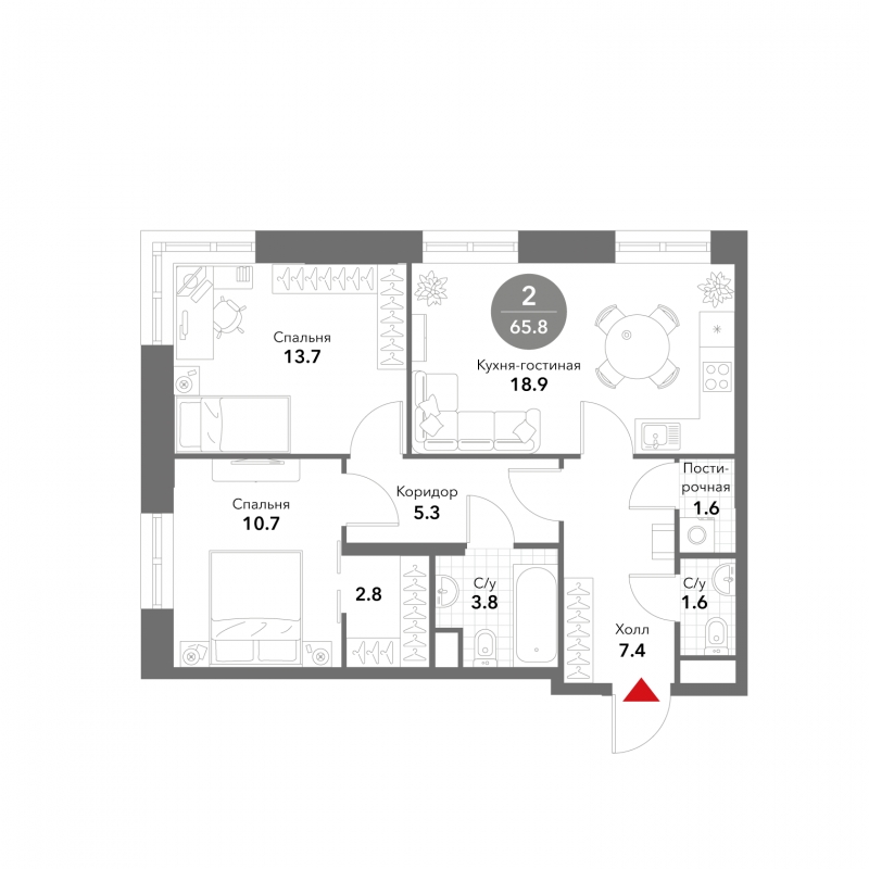 4-комнатная квартира в ЖК VOXHALL на 6 этаже в 2 секции. Сдача в 3 кв. 2025 г.