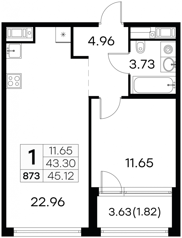 1-комнатная квартира с отделкой в ЖК AVrorA на 15 этаже в 2 секции. Дом сдан.