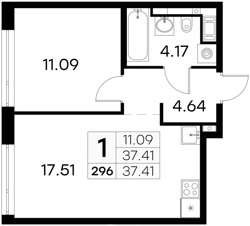 2-комнатная квартира в ЖК Фрегат 2 на 9 этаже в 1 секции. Сдача в 3 кв. 2022 г.