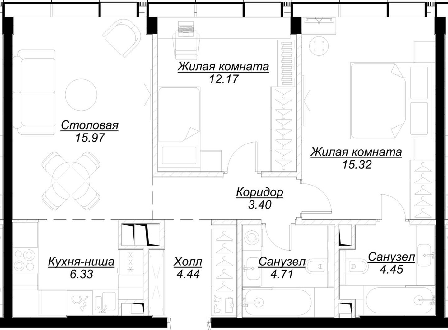 3-комнатная квартира с отделкой в ЖК Бунинские кварталы на 4 этаже в 4 секции. Сдача в 2 кв. 2026 г.