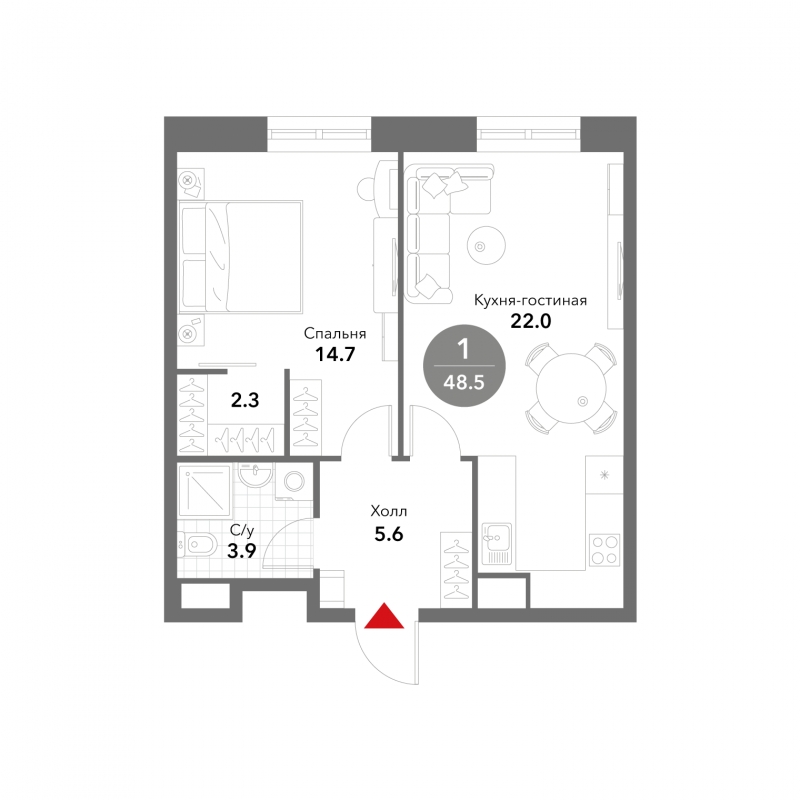 3-комнатная квартира в ЖК Novella на 1 этаже в 1 секции. Дом сдан.