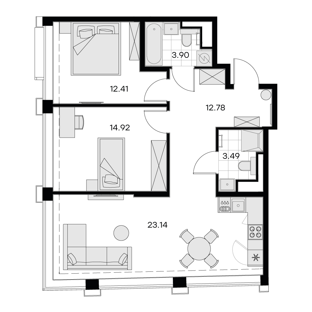 1-комнатная квартира (Студия) с отделкой в ЖК Бунинские кварталы на 7 этаже в 4 секции. Сдача в 2 кв. 2026 г.