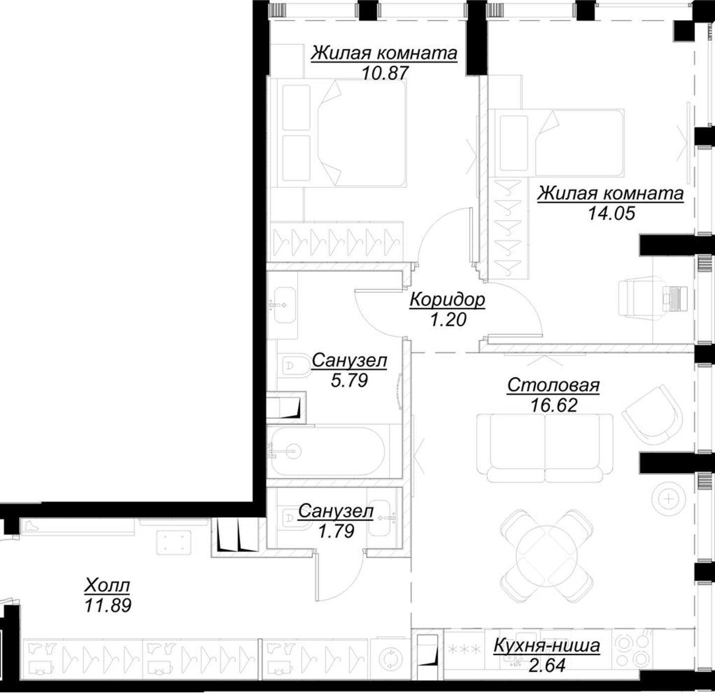 1-комнатная квартира с отделкой в ЖК GloraX Aura Василеостровский на 7 этаже в 1 секции. Сдача в 1 кв. 2025 г.