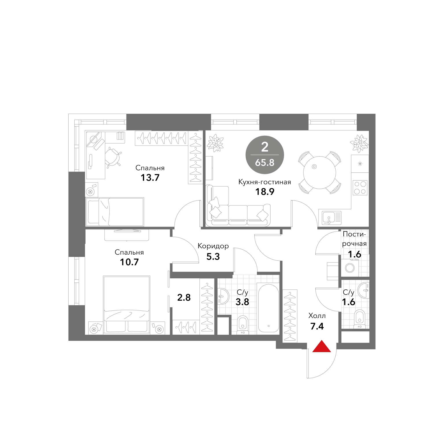 1-комнатная квартира с отделкой в ЖК GloraX Aura Василеостровский на 7 этаже в 1 секции. Сдача в 1 кв. 2025 г.