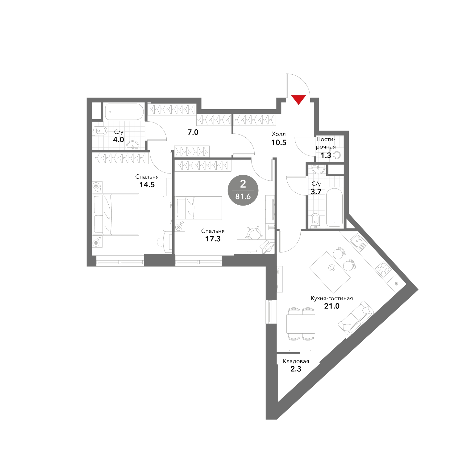 2-комнатная квартира с отделкой в ЖК AVrorA на 3 этаже в 3 секции. Дом сдан.
