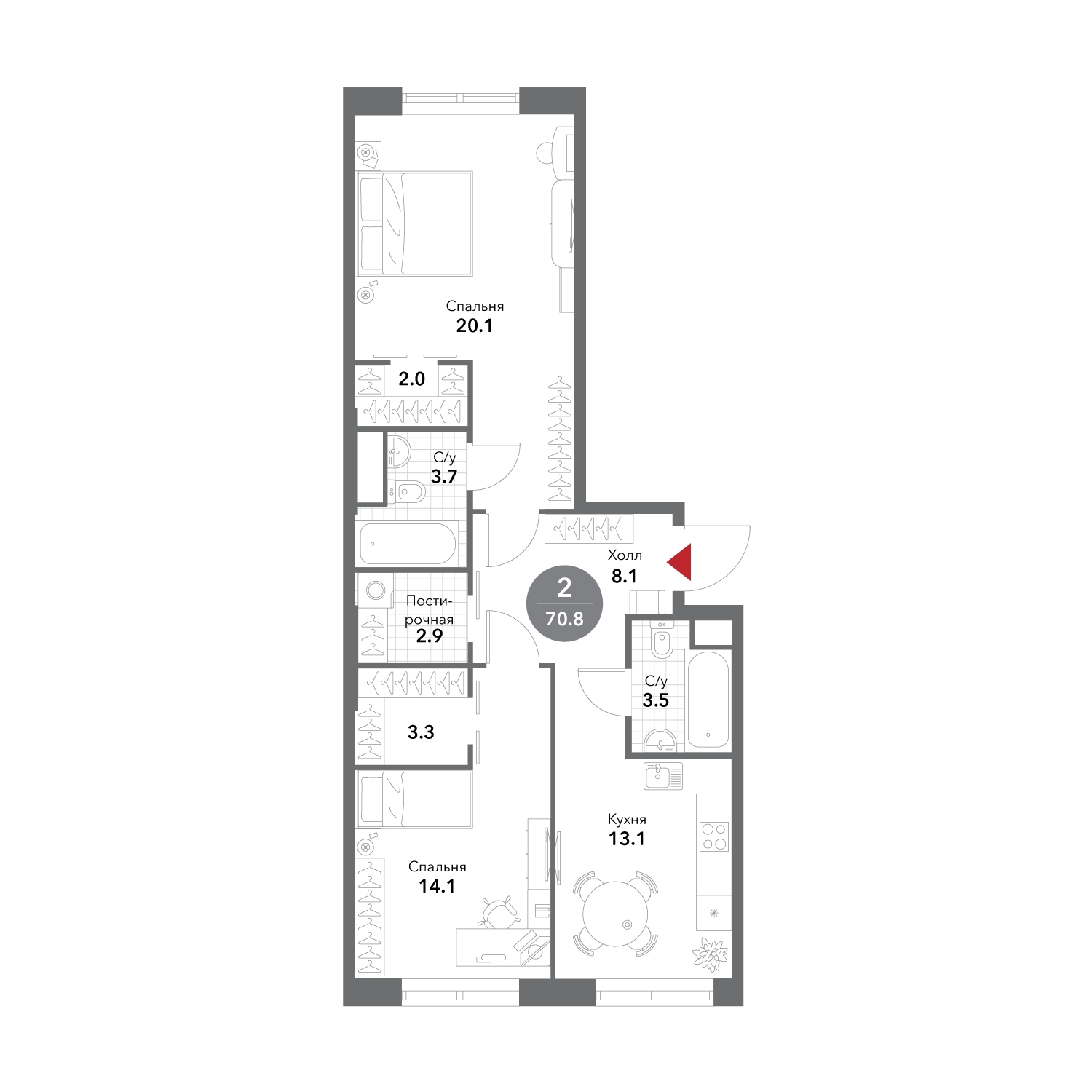 3-комнатная квартира с отделкой в ЖК Бунинские кварталы на 7 этаже в 5 секции. Сдача в 2 кв. 2026 г.
