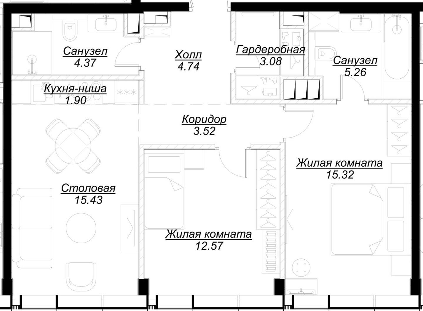 1-комнатная квартира в Клубный город на реке Primavera на 2 этаже в 1 секции. Сдача в 2 кв. 2022 г.