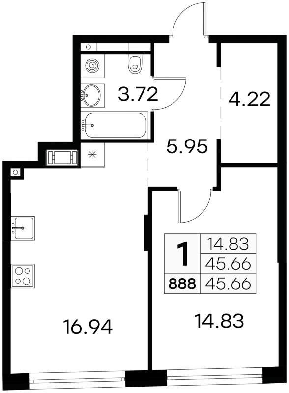 3-комнатная квартира с отделкой в ЖК iLove на 11 этаже в 1 секции. Сдача в 4 кв. 2023 г.