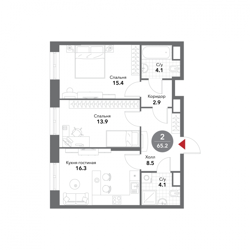 1-комнатная квартира с отделкой в ЖК GloraX Aura Василеостровский на 14 этаже в 1 секции. Сдача в 1 кв. 2025 г.