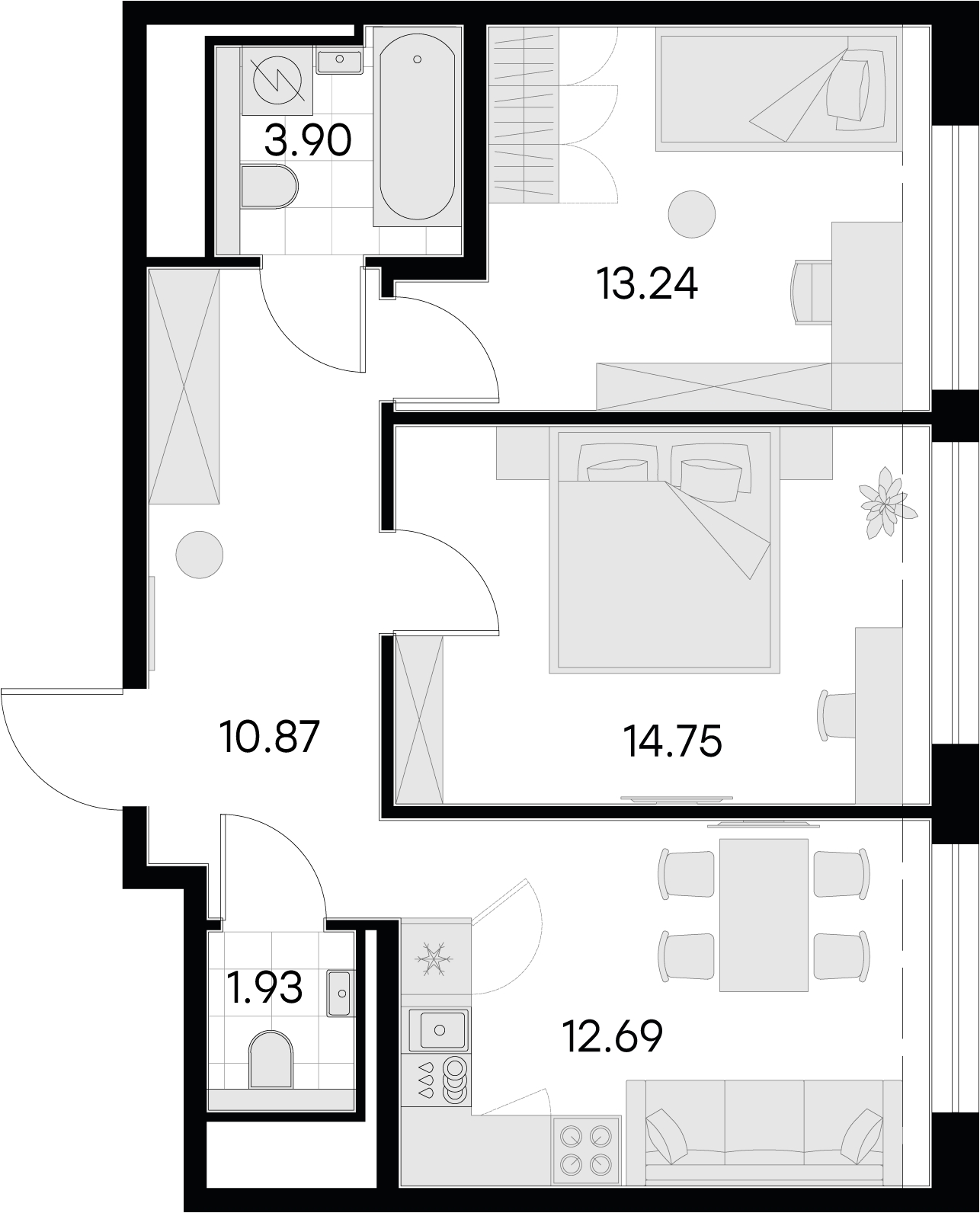 2-комнатная квартира с отделкой в ЖК GloraX Aura Василеостровский на 10 этаже в 1 секции. Сдача в 1 кв. 2025 г.