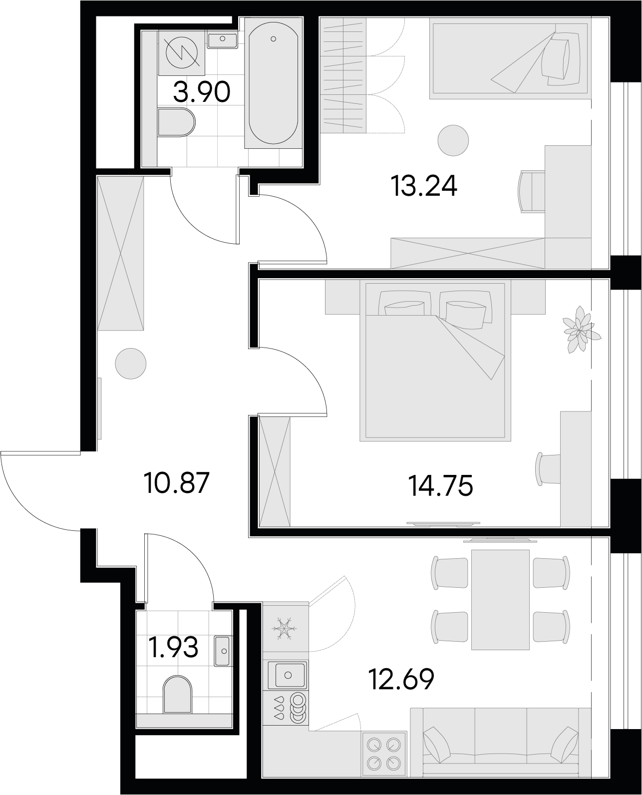 2-комнатная квартира с отделкой в ЖК GloraX Aura Василеостровский на 12 этаже в 1 секции. Сдача в 1 кв. 2025 г.