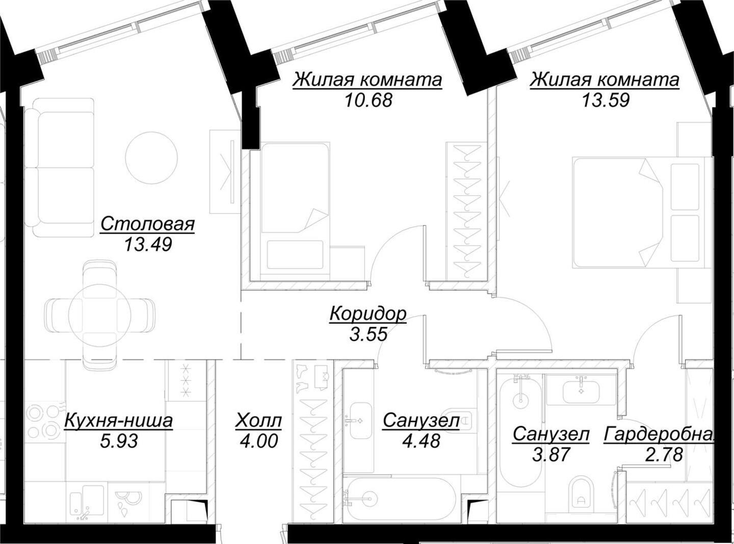 1-комнатная квартира с отделкой в ЖК GloraX Aura Белорусская на 10 этаже в 1 секции. Сдача в 3 кв. 2024 г.