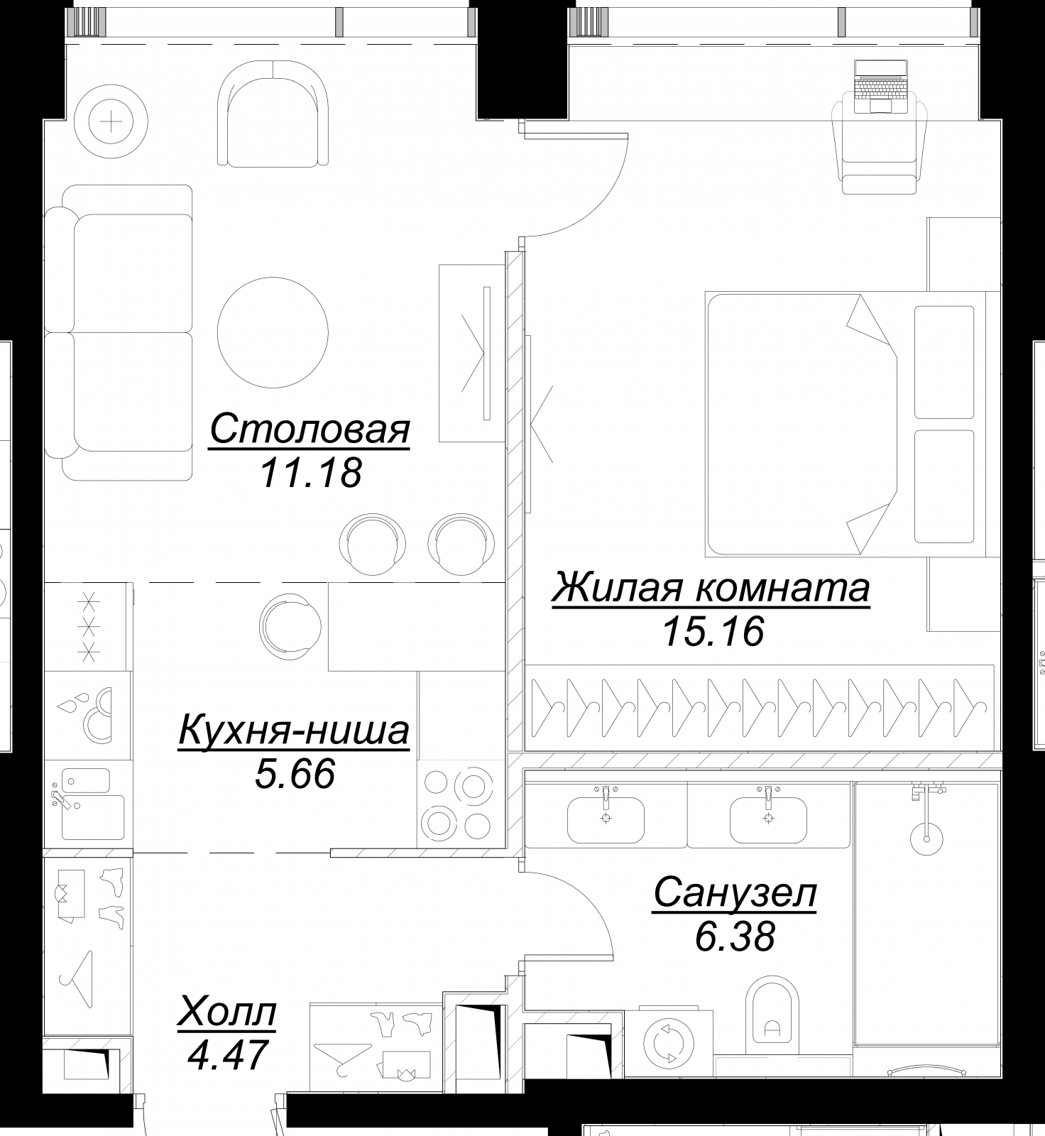 1-комнатная квартира в ЖК Фрегат 2 на 7 этаже в 1 секции. Сдача в 3 кв. 2022 г.