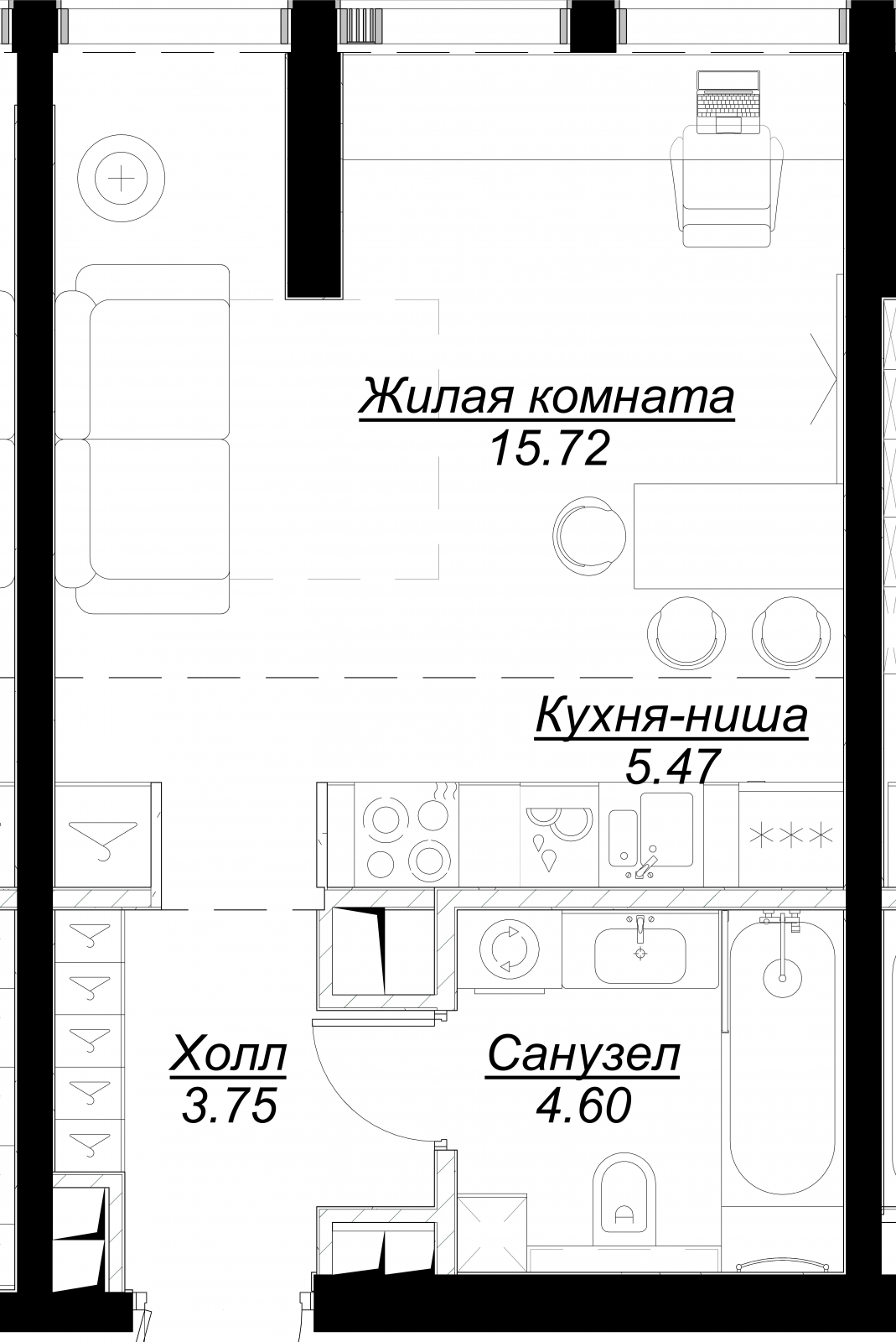 1-комнатная квартира с отделкой в ЖК GloraX Aura Белорусская на 6 этаже в 1 секции. Сдача в 3 кв. 2024 г.