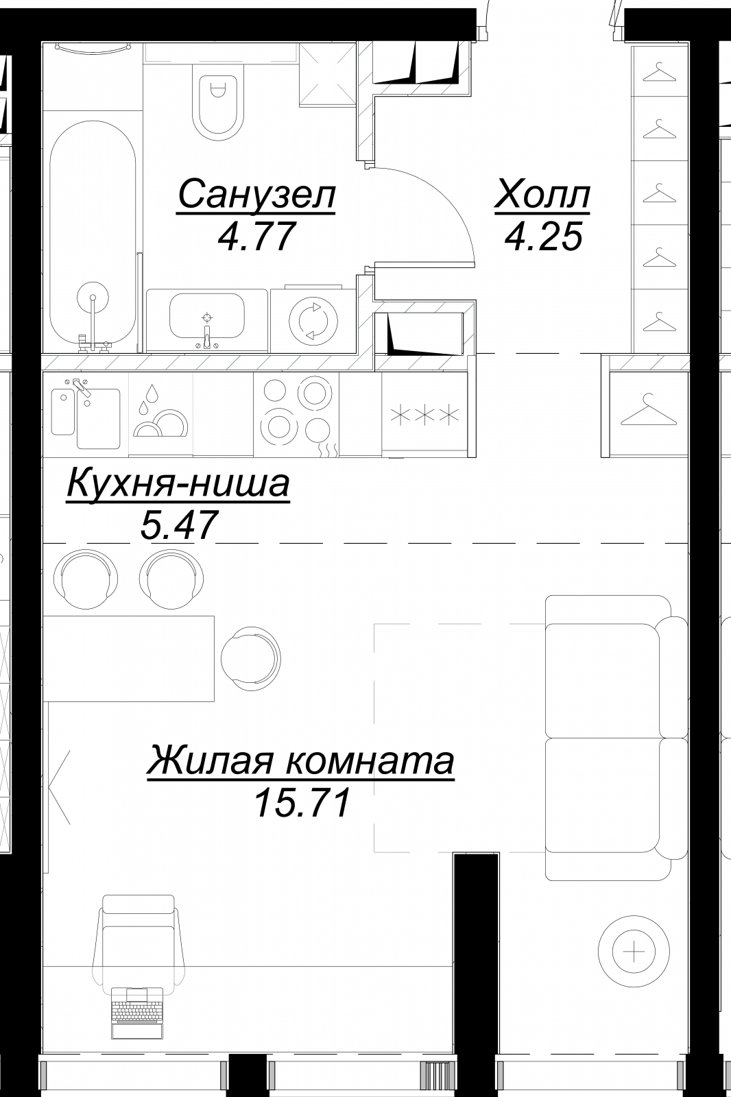 2-комнатная квартира в ЖК MOD на 29 этаже в 1 секции. Сдача в 4 кв. 2024 г.