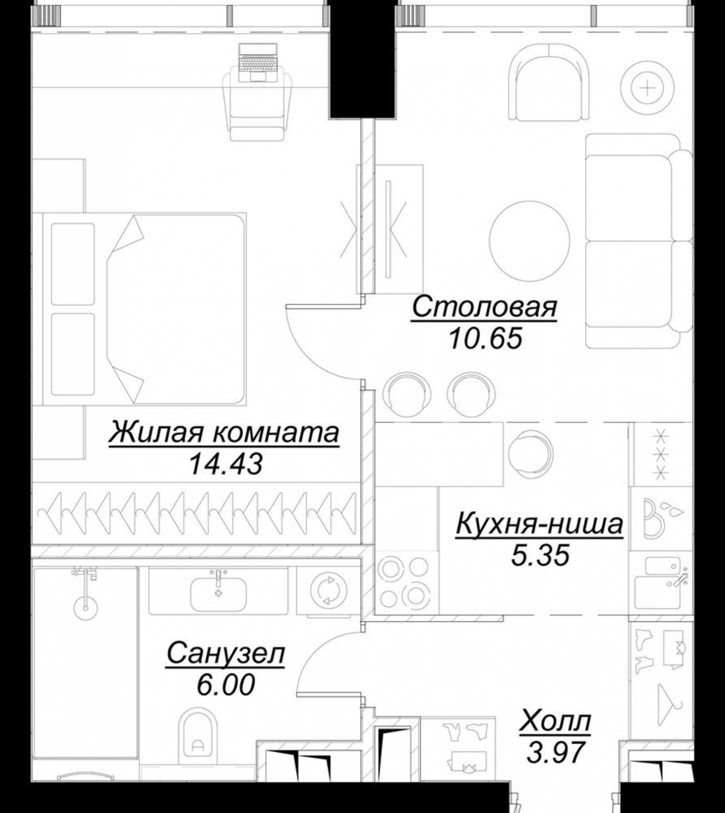 1-комнатная квартира (Студия) с отделкой в ЖК GloraX Aura Белорусская на 7 этаже в 1 секции. Сдача в 3 кв. 2024 г.