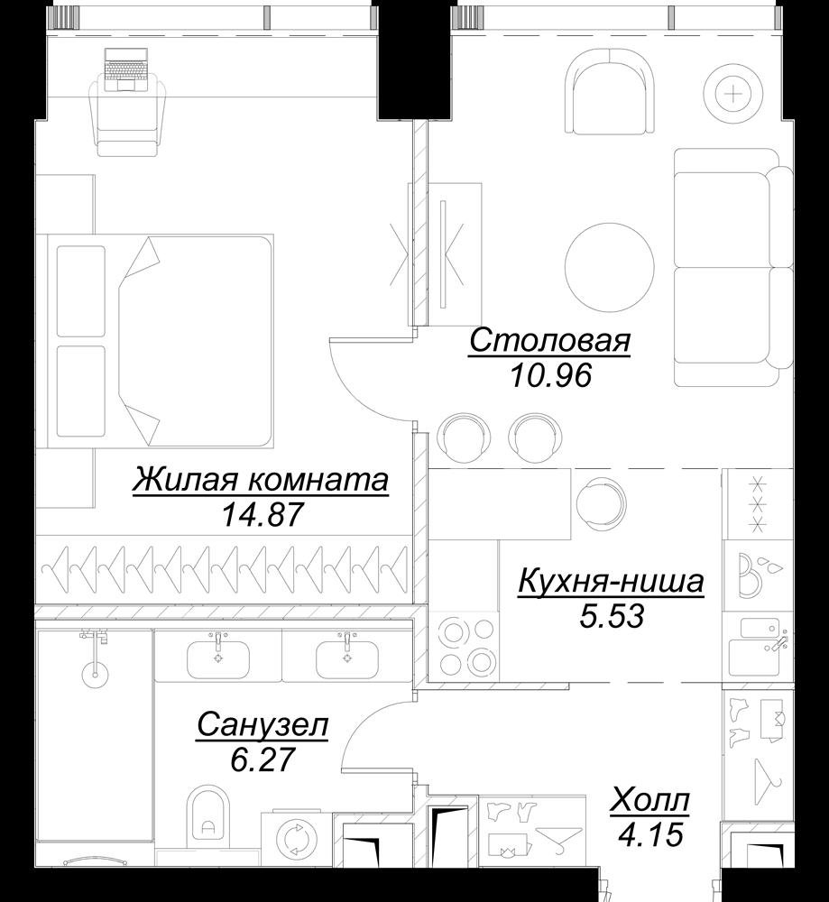 1-комнатная квартира в ЖК MOD на 6 этаже в 1 секции. Сдача в 4 кв. 2024 г.