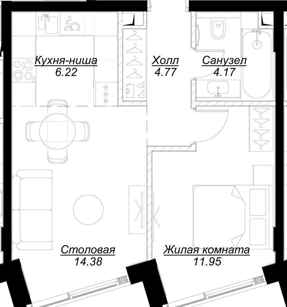 1-комнатная квартира с отделкой в ЖК AVrorA на 5 этаже в 3 секции. Дом сдан.