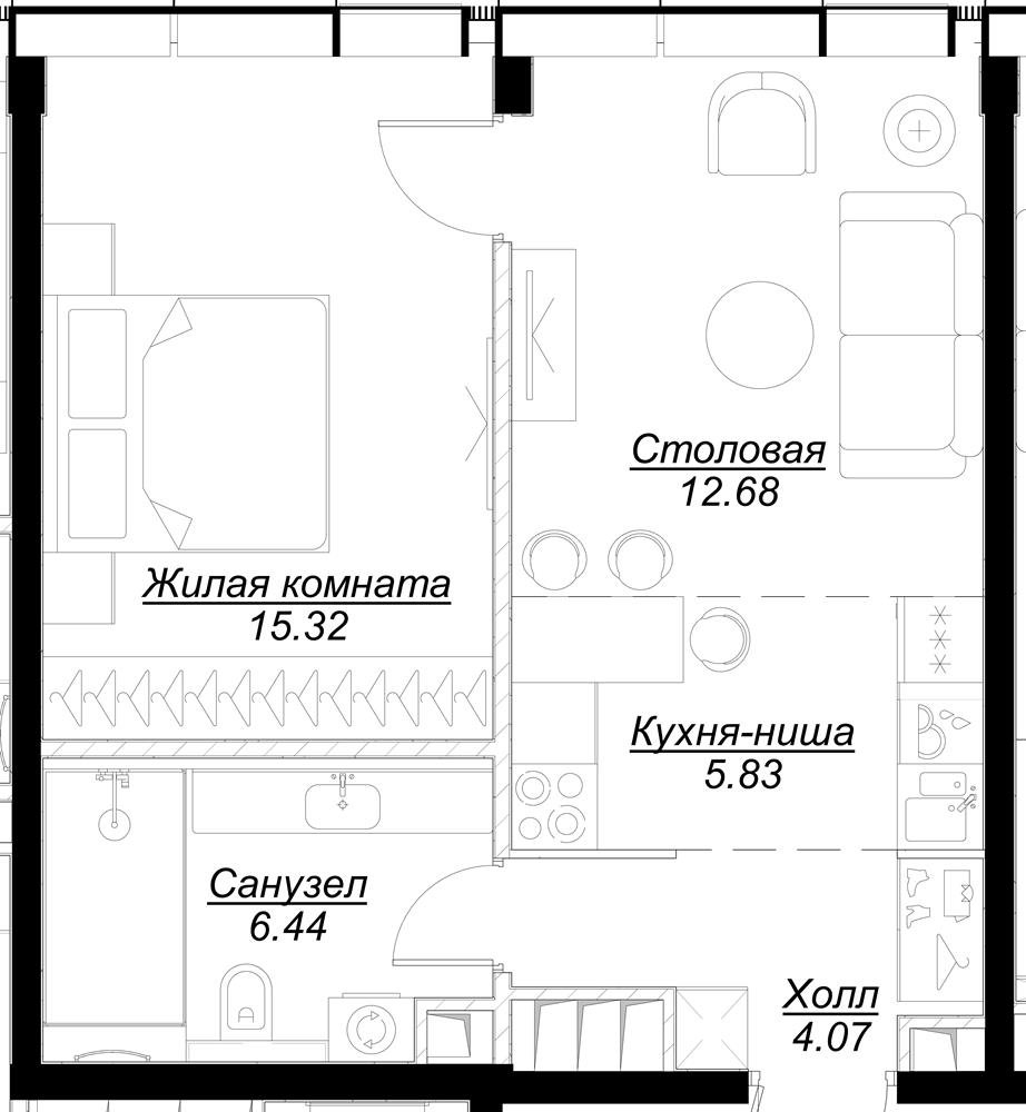 1-комнатная квартира в ЖК Северная корона на 2 этаже в 1 секции. Сдача в 4 кв. 2023 г.