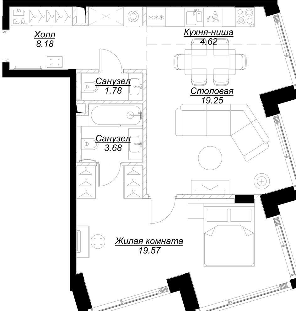 2-комнатная квартира с отделкой в ЖК AVrorA на 6 этаже в 2 секции. Дом сдан.