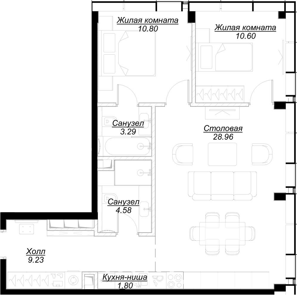 2-комнатная квартира в ЖК Бунинские кварталы на 7 этаже в 1 секции. Сдача в 2 кв. 2026 г.