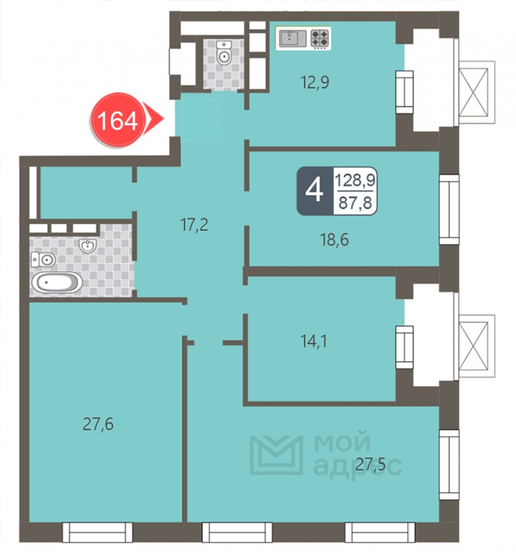 2-комнатная квартира с отделкой в ЖК GloraX Aura Василеостровский на 6 этаже в 1 секции. Сдача в 1 кв. 2025 г.