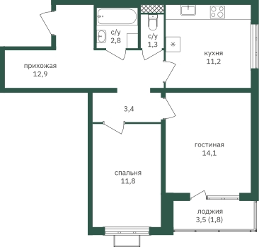 3-комнатная квартира в ЖК Бунинские кварталы на 16 этаже в 2 секции. Сдача в 2 кв. 2026 г.