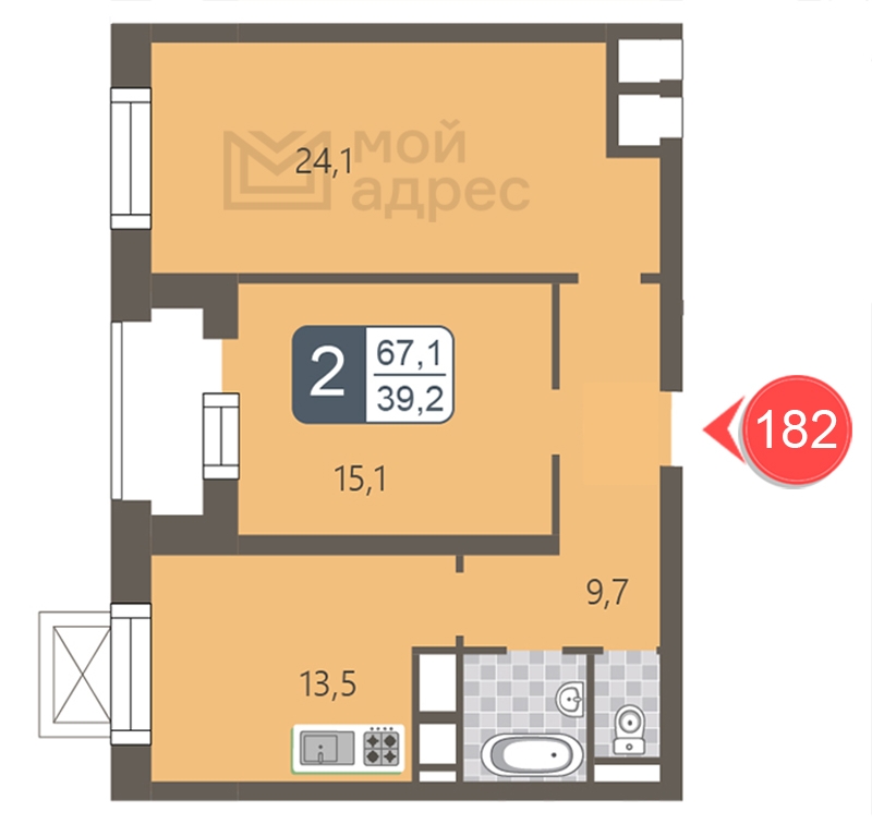 1-комнатная квартира (Студия) в ЖК Фрегат 2 на 8 этаже в 1 секции. Сдача в 3 кв. 2022 г.