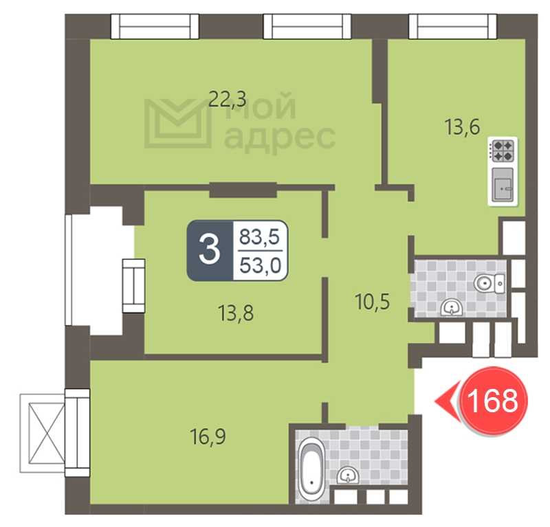 2-комнатная квартира в ЖК Novella на 1 этаже в 1 секции. Дом сдан.