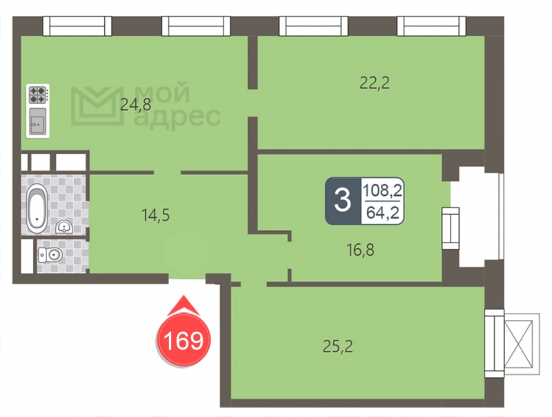 1-комнатная квартира с отделкой в ЖК GloraX Aura Белорусская на 3 этаже в 1 секции. Сдача в 3 кв. 2024 г.